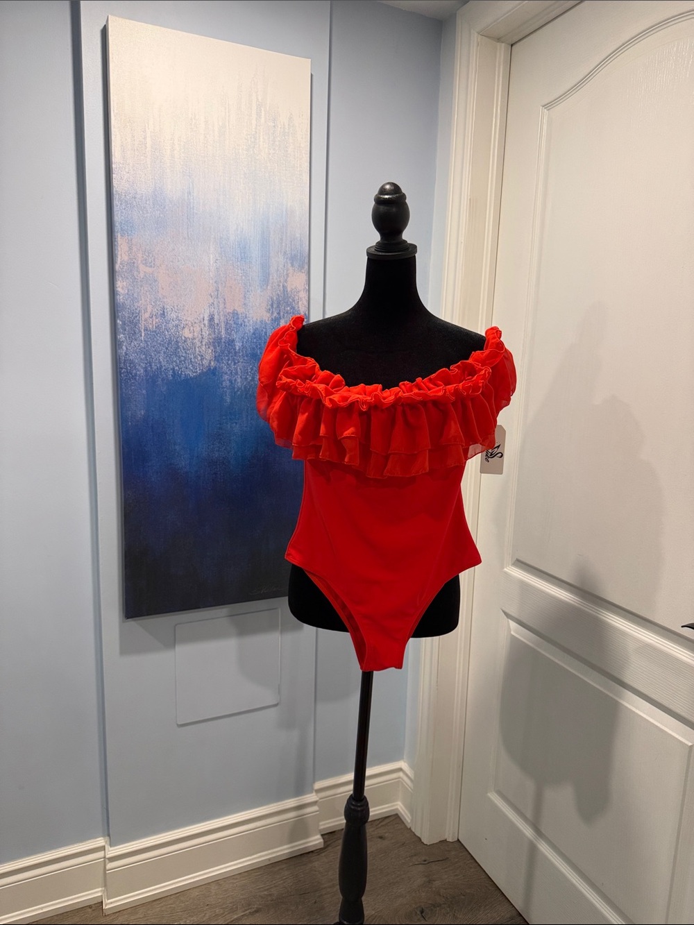 Women’s Red Ruffle Off-Shoulder One-Piece Swimsuit